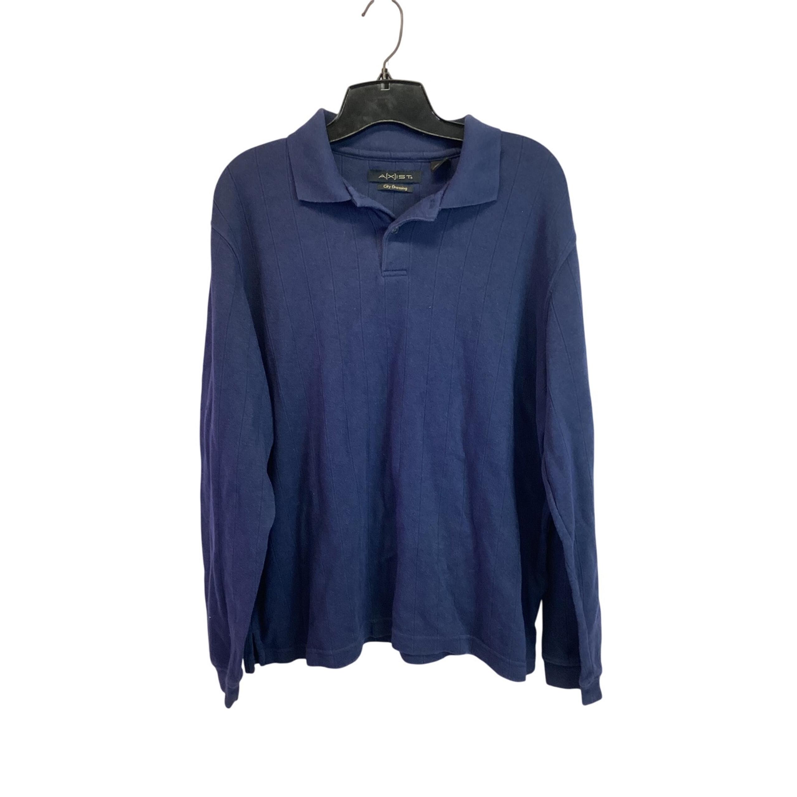 Axist Men’s Polo L Navy Blue Shirt Collared Long Sleeve Very Soft Button