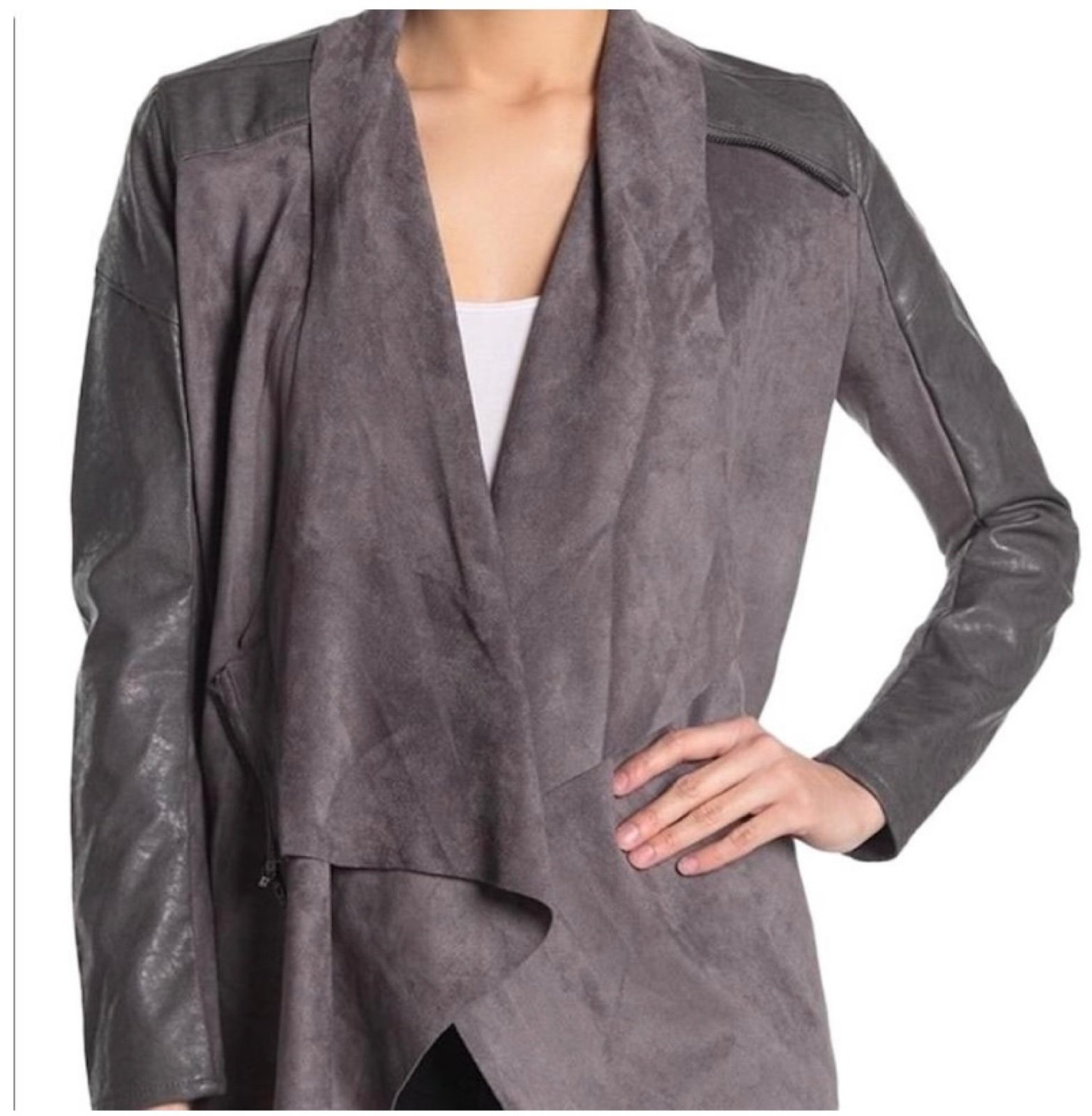 BlankNYC Grey Faux Suede Drape Front Jacket Size Medium