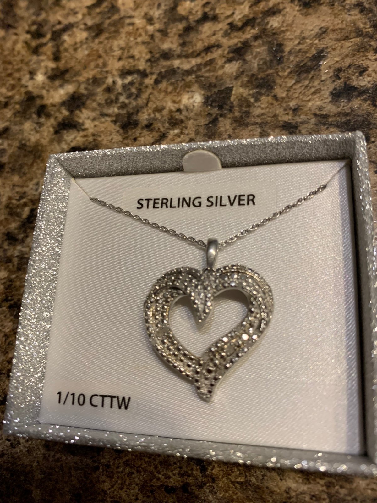 Brand new 1/10th Diamond Sterling Silver Open Heart Necklace