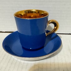 Figgjo Flint Norway Demitasse Espresso Cup & Saucer Blue Gold Gild...