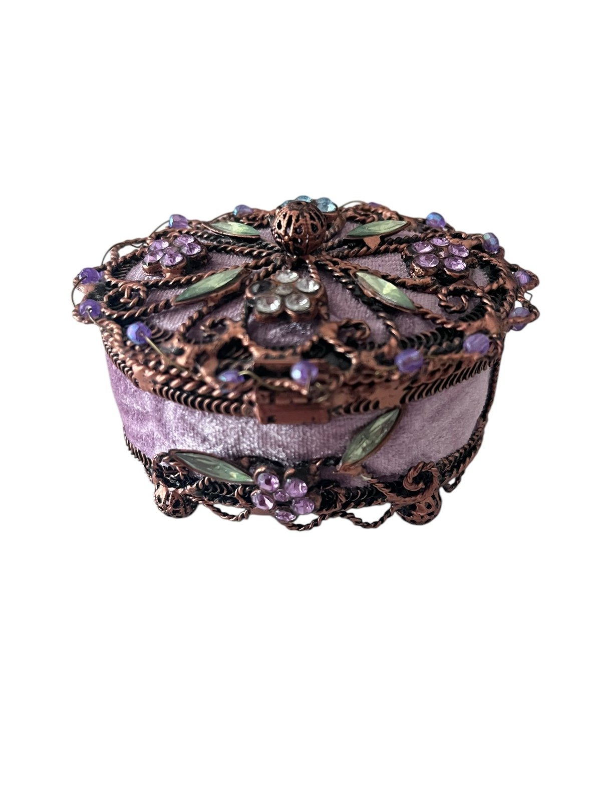 Vintage Rhinestone Purple Trinket Jewelry Box Hollywood Regency