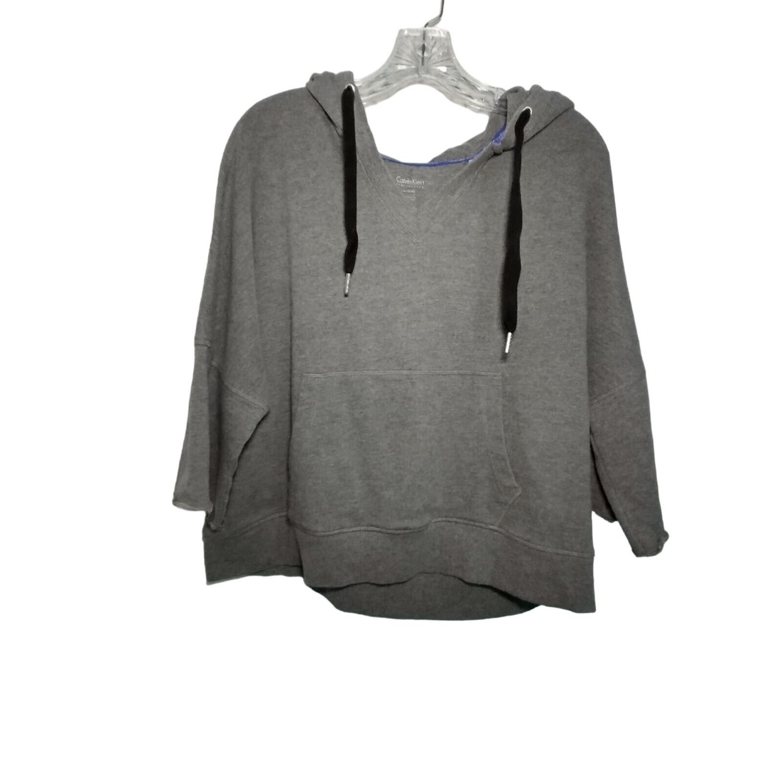 Calvin Klein Womens Performance Hoodie Sweatshirt 3/4 Sleeves Gray Size XL