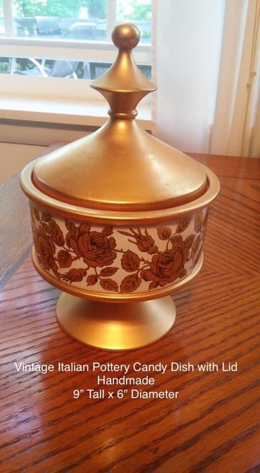 Vintage Italian Pottery Candy Dish with Lid Handmade 9 Tall × 6 Diameter Minta