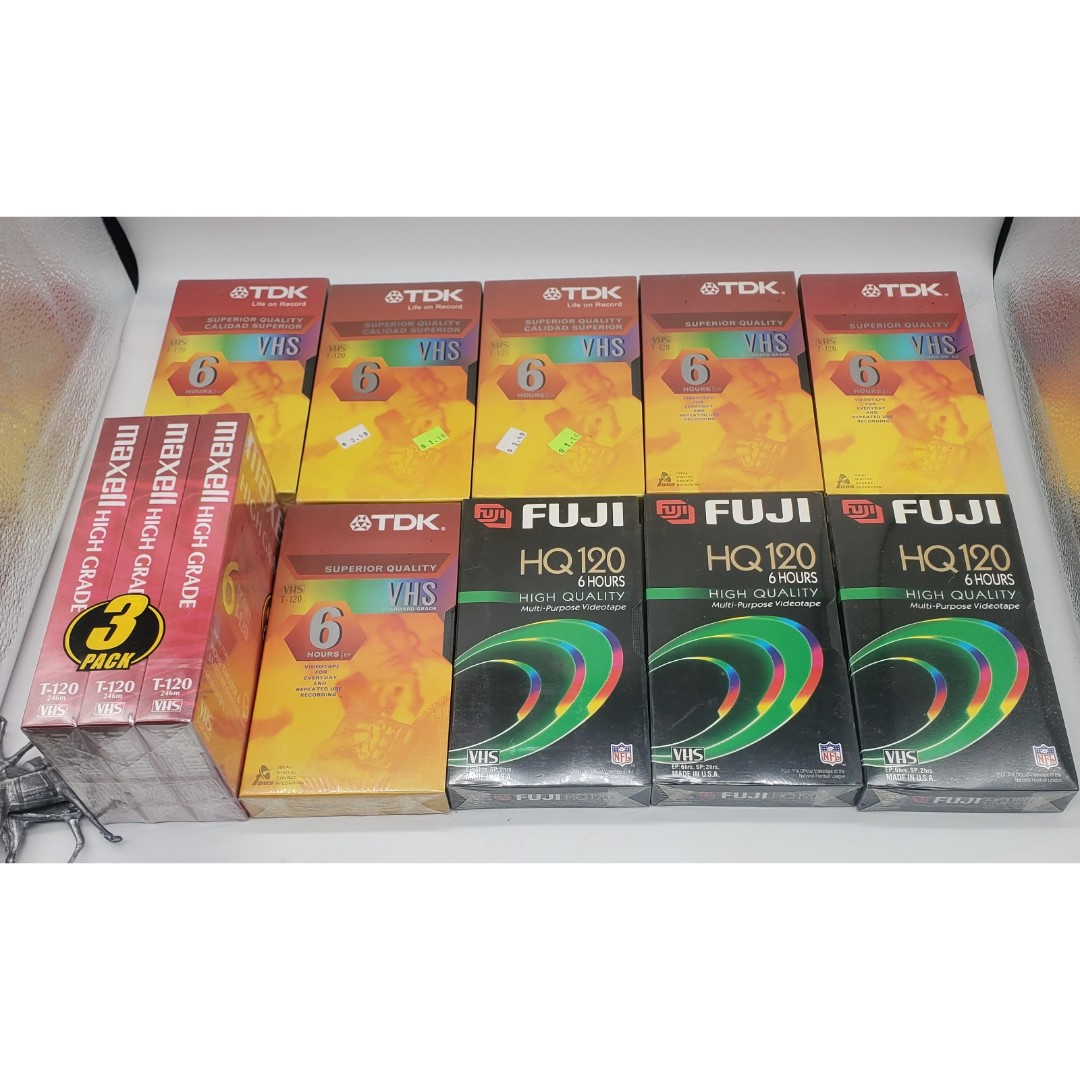 FACTORY SEALED BLANK VHS TAPE LOT (12) TDK FUJI MAXELL