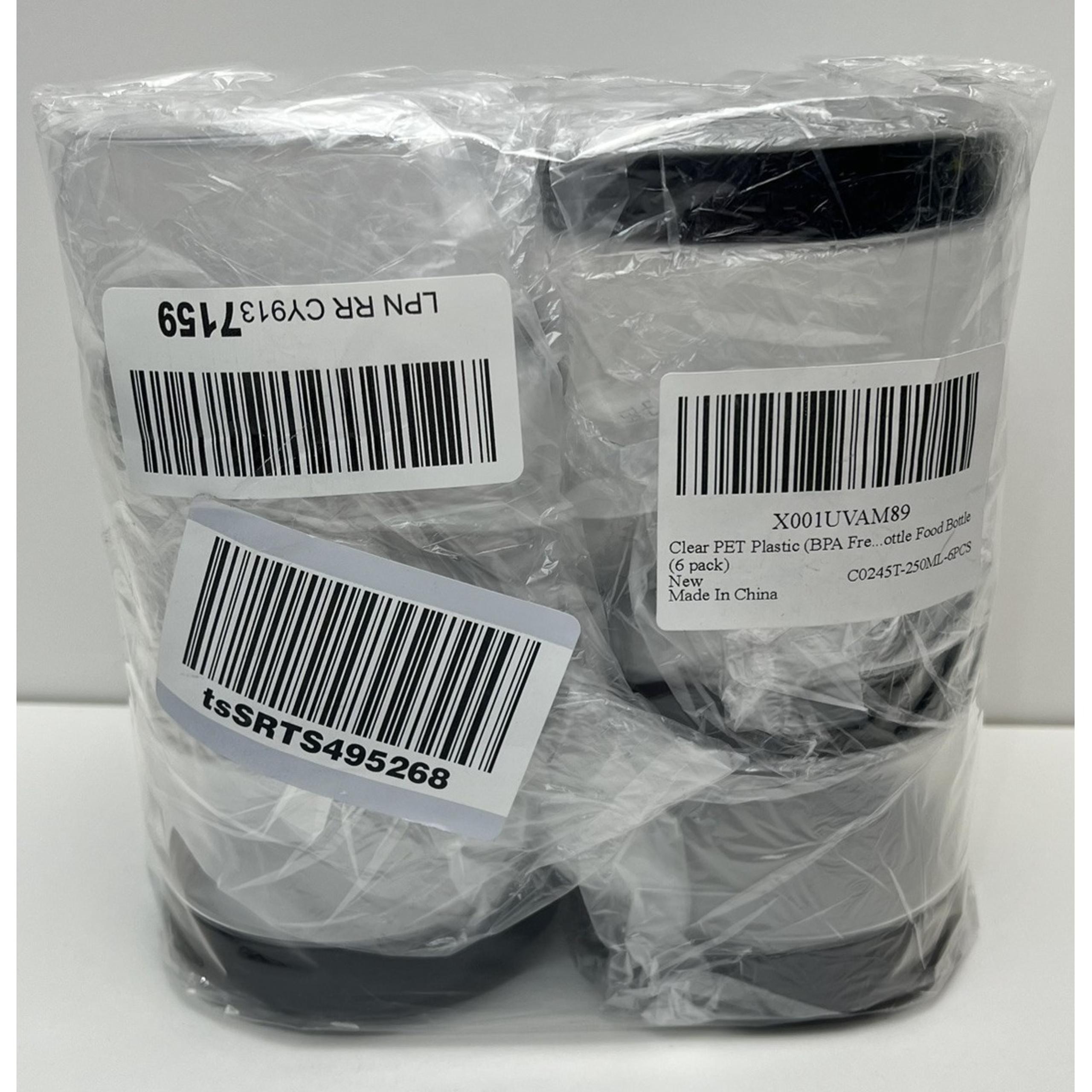 Clear PET Plastic BPA Free Containers Black Lid 8 oz  - 6 Pack