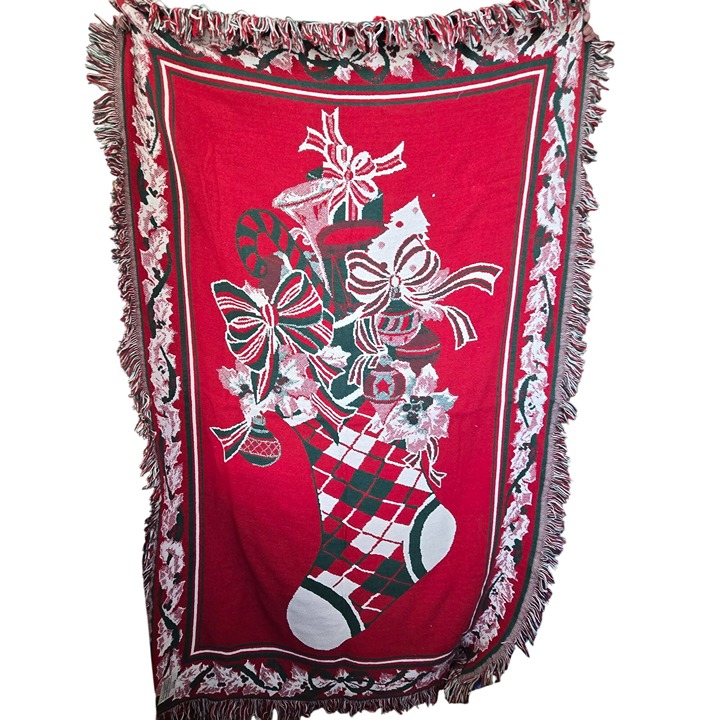 Fieldcrest Throw Blanket Vintage Holiday Christmas Stocking Design VR1807
