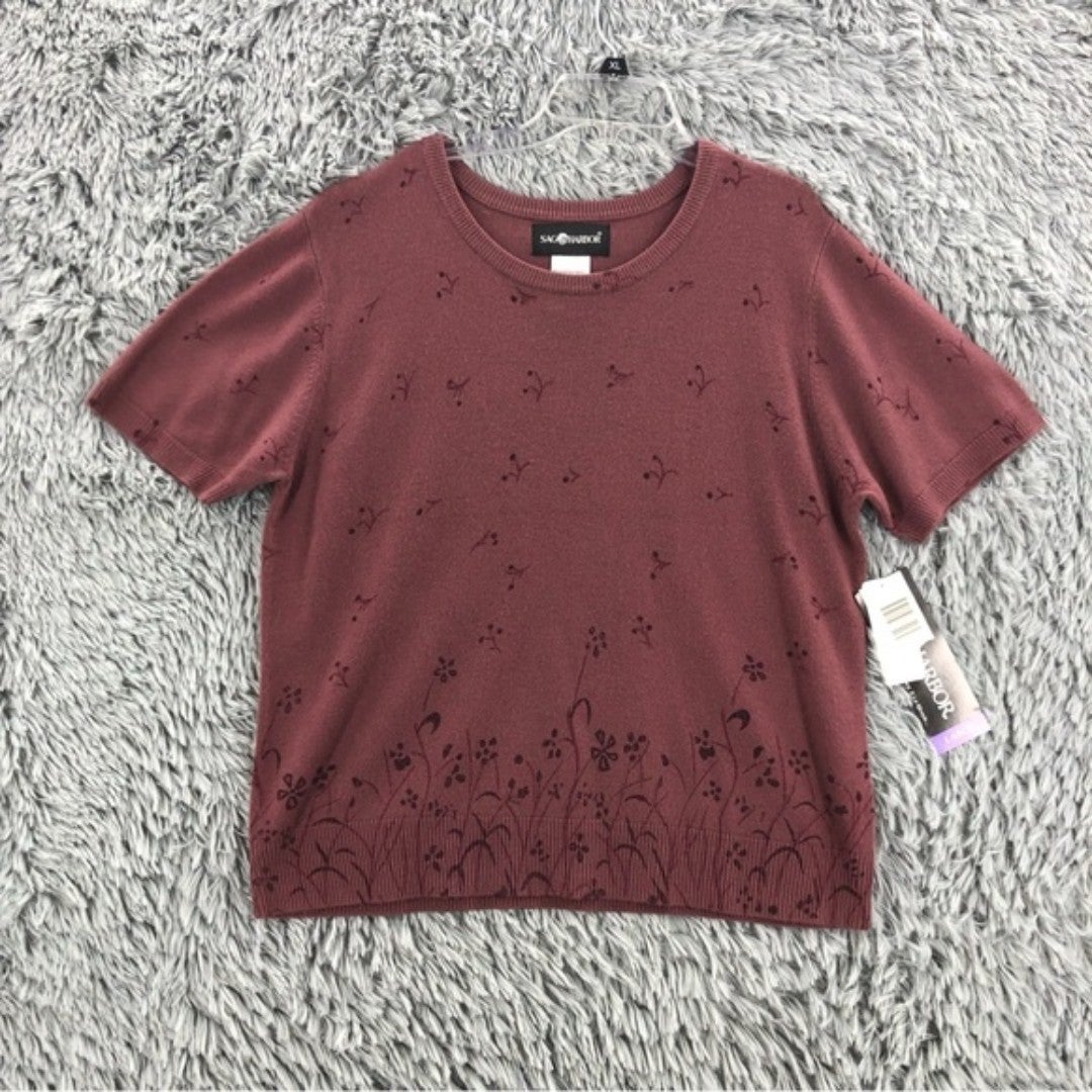 NWT Sag Harbor Women’s Large Flower Short Sleeve Sweater