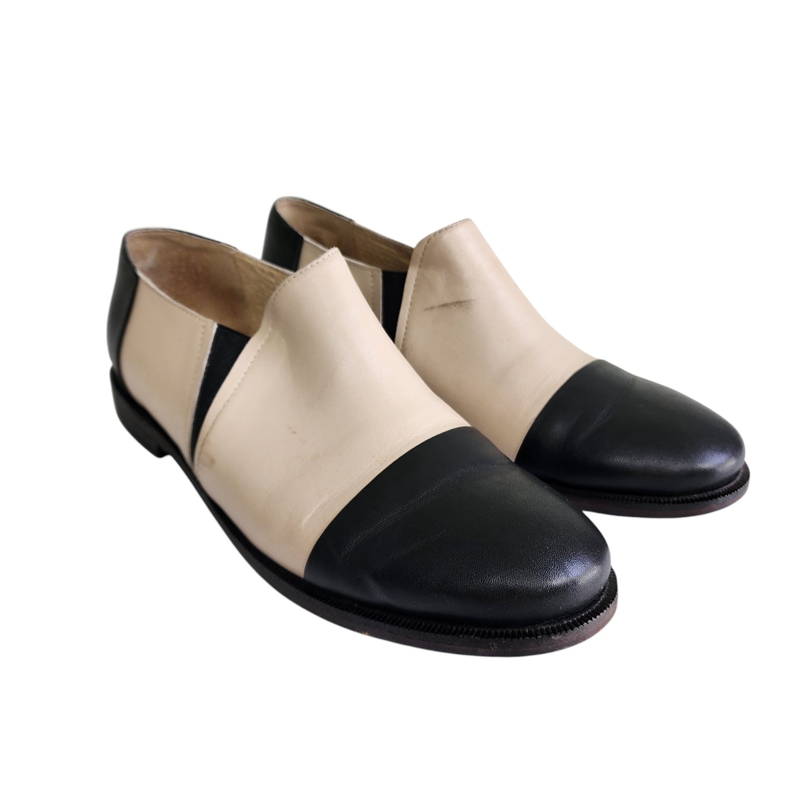 Fortress Of Inca Womens Leather Slip On Shoes Size 9 Black Cream Handmade Peru