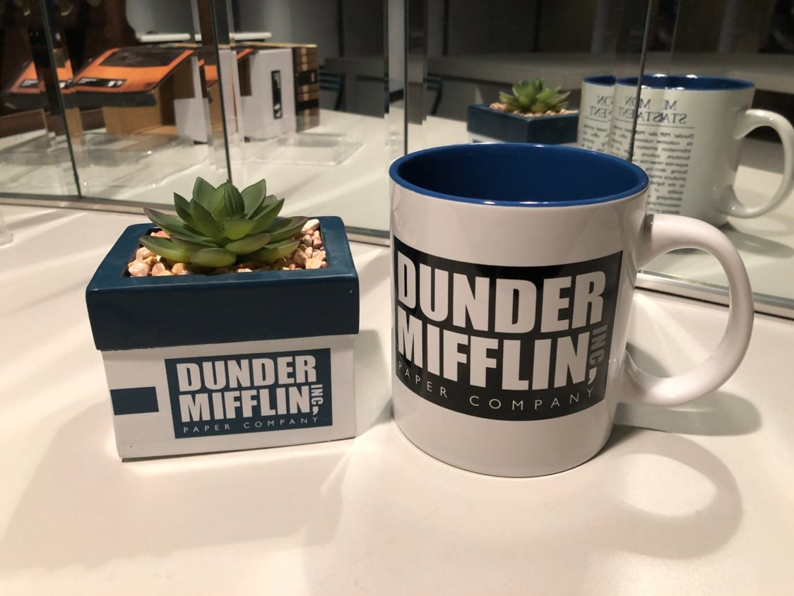 Dunder Mifflin planter and mug set