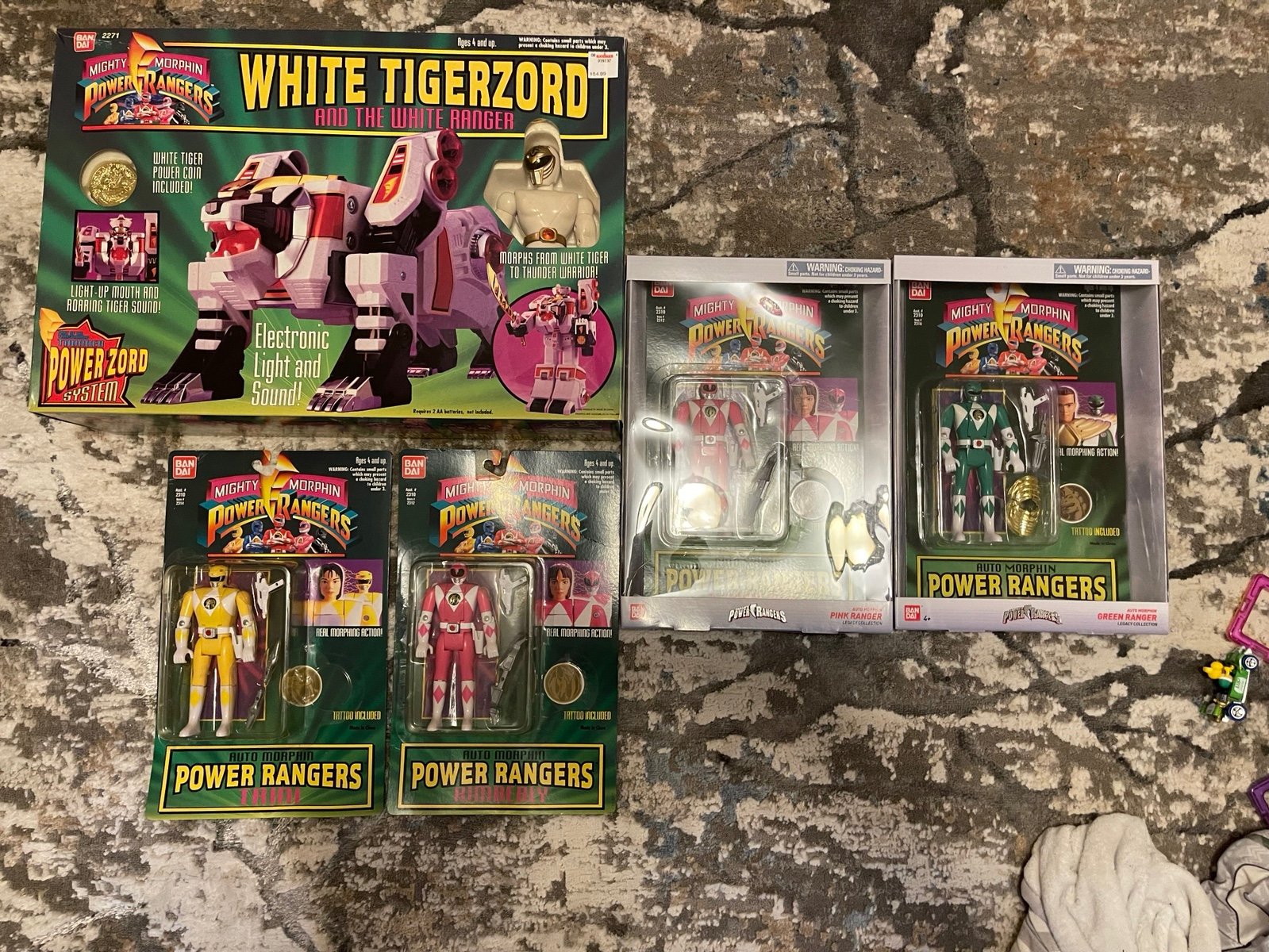 Bandai Power Rangers Mighty Morphin White Tigerzord and 4 action figures auto mo