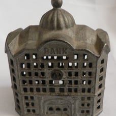 Amazing 1800's Antique Cast Iron Coin Bank ~ Bank Building Money Bank