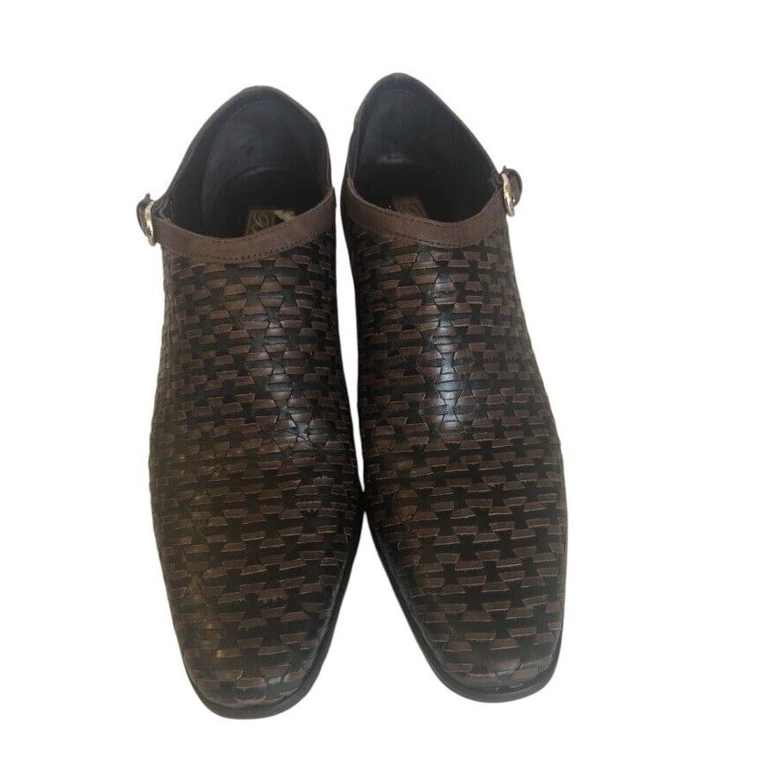 Brighton Turner Brown Leather Woven Buckle Accent Ankle Boots Heels Shoes Sz 10M
