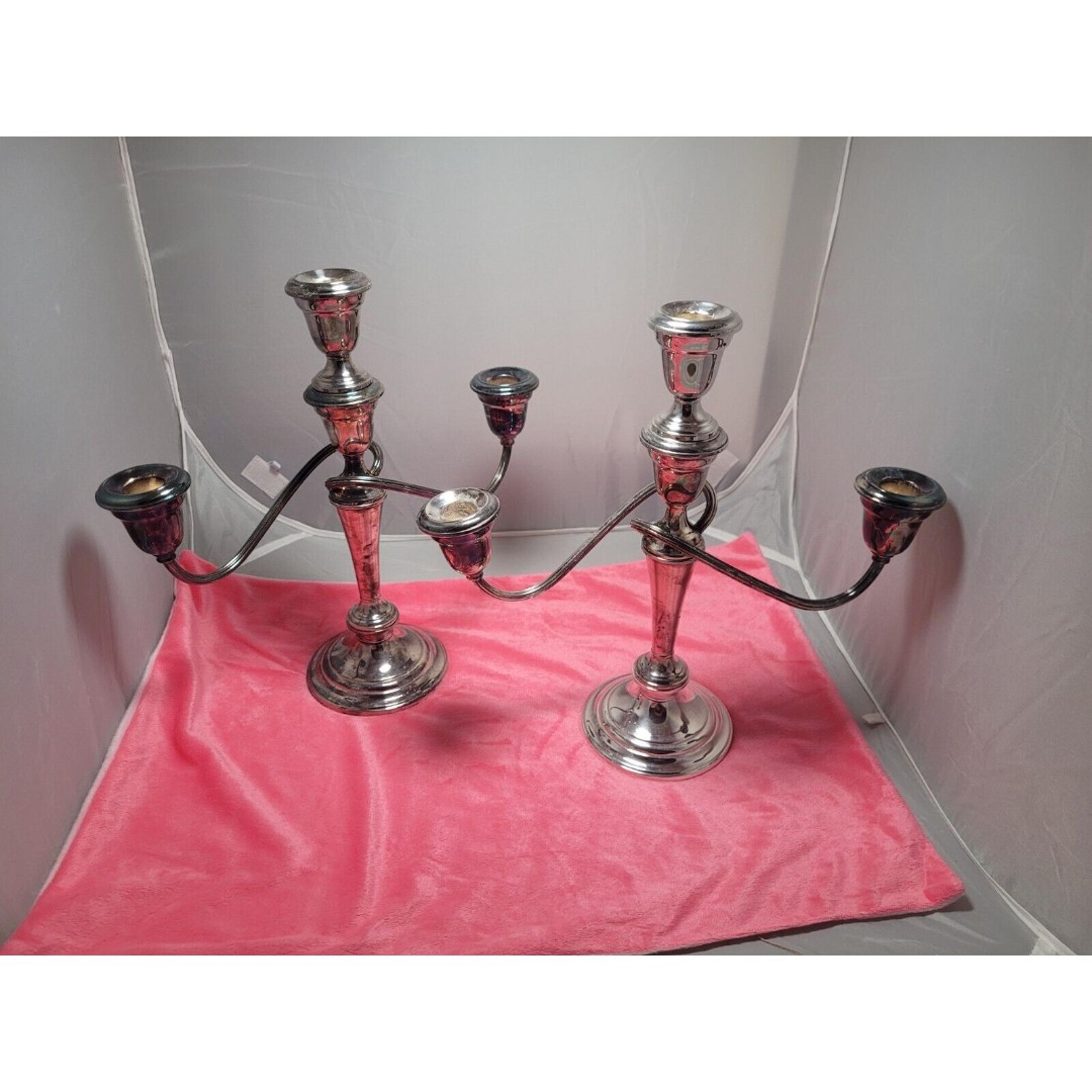 2 Gorham Silverplate Candelabras - 2 arms/3 holders plus single holders #YC3032