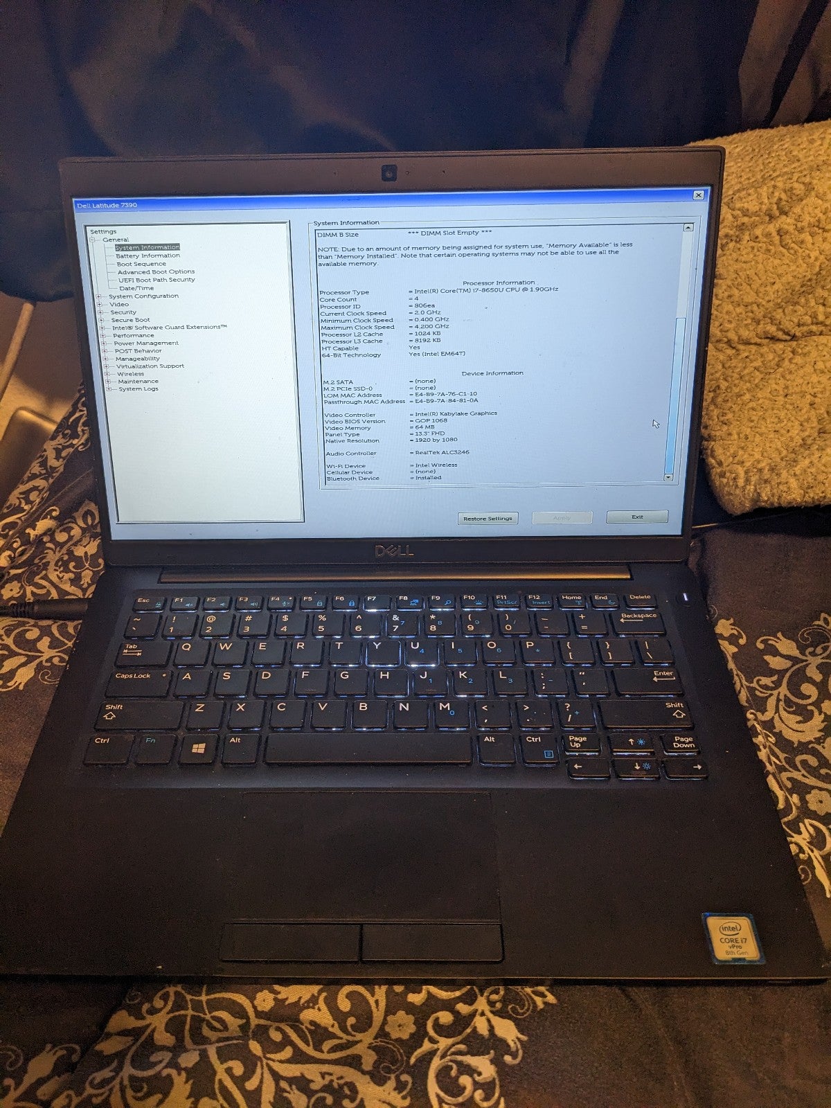 Dell latitude e7390 core i7 8th gen