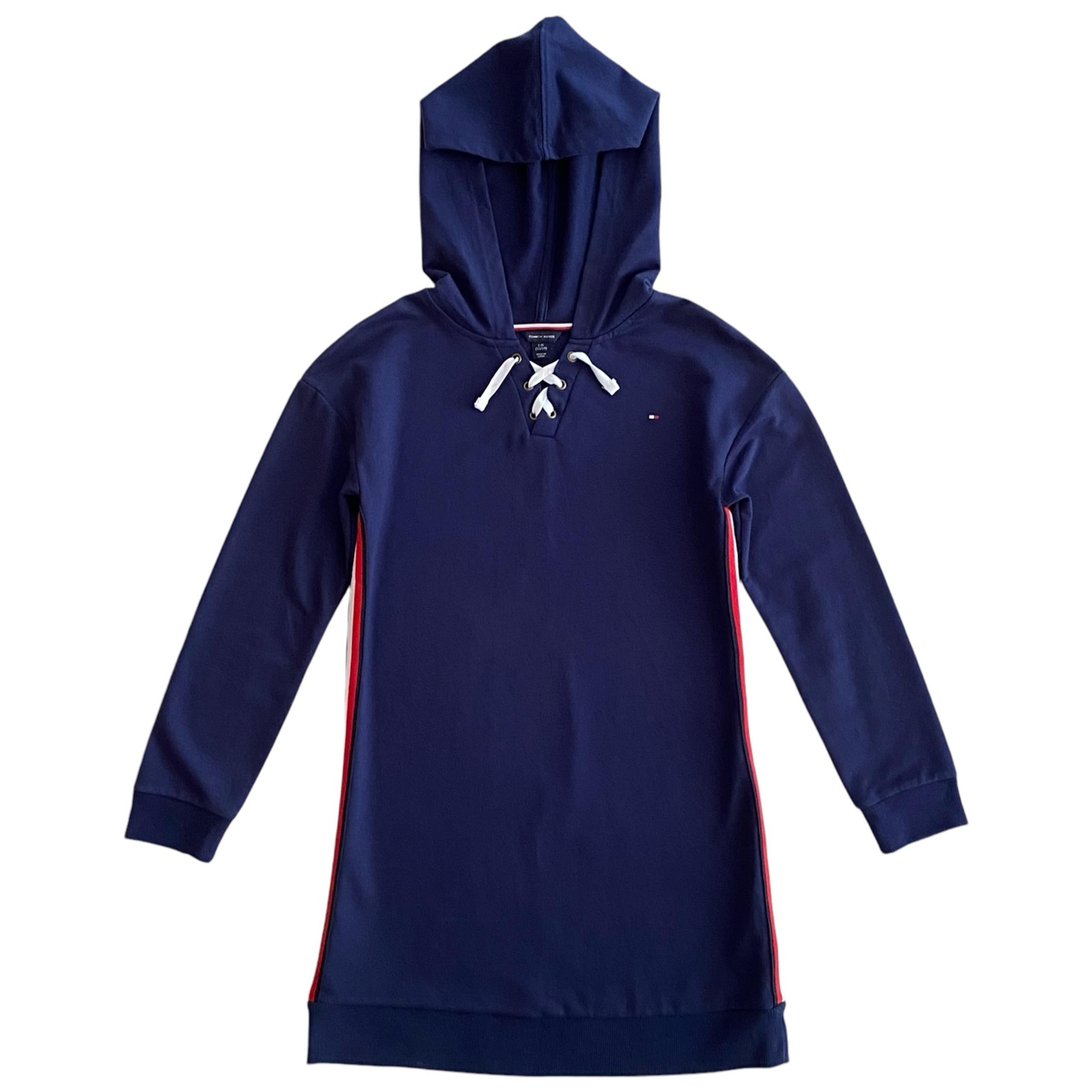 Tommy Hilfiger French Terry Hooded Long Sleeves Dress Navy Blue Girl's Size L