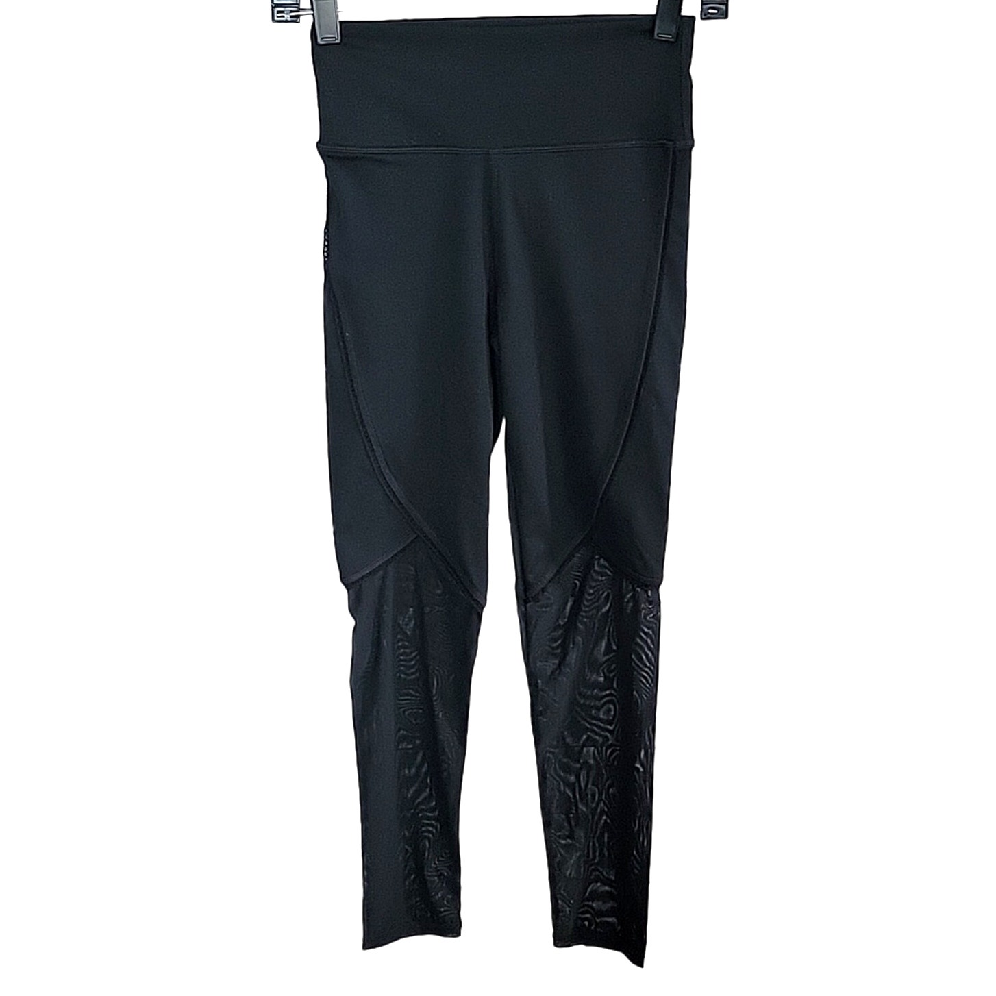 Fabletics Black Mesh Define Power Hold High Waisted Skinny 7/8 Leggings Size XS