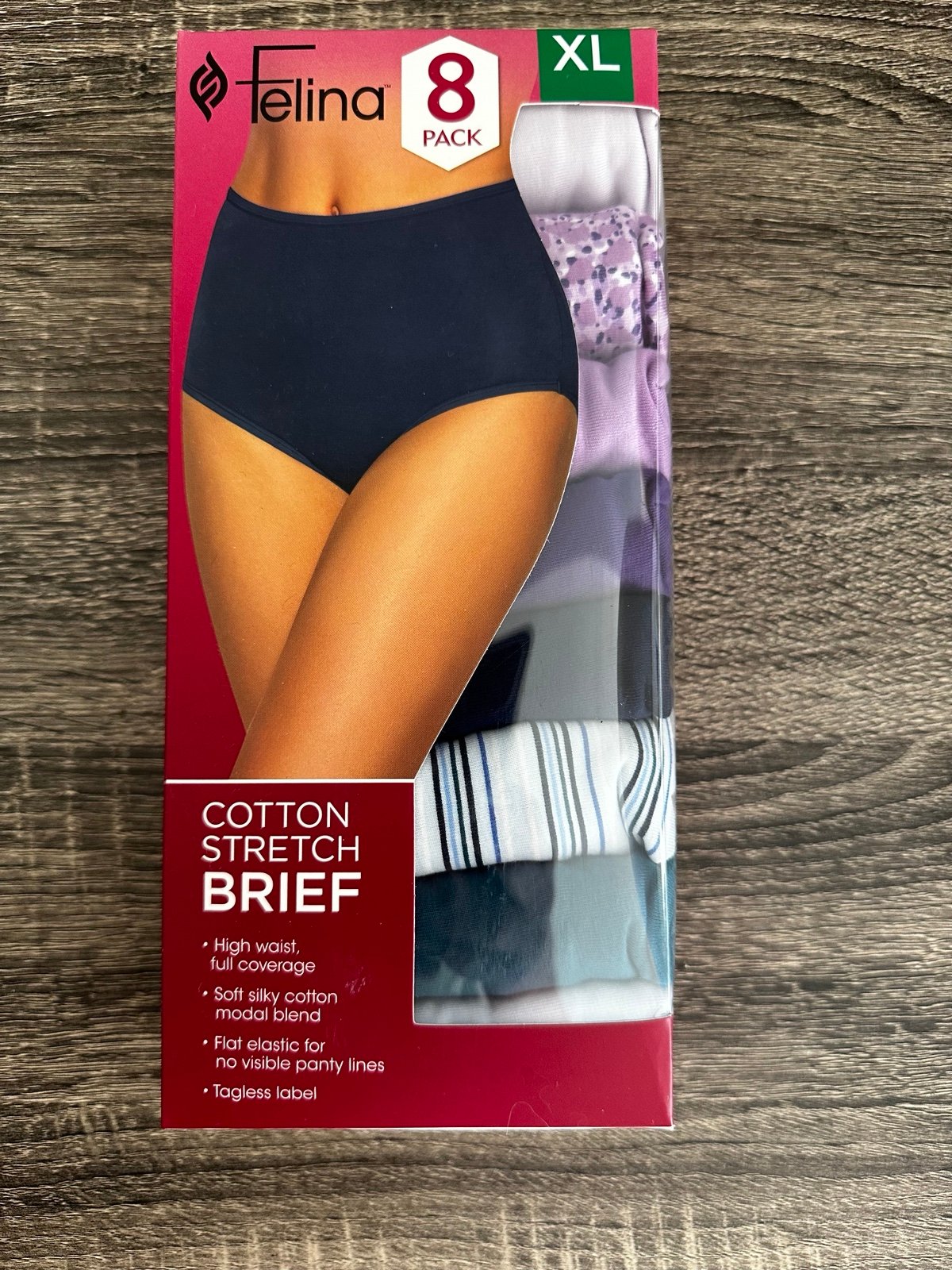 Felina Ladies' Cotton Stretch Brief High Waist 8pk Sz XL New