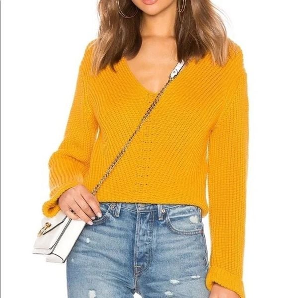 Line Dot Sweater V-neck pullover yellow Marigold Mustard XS