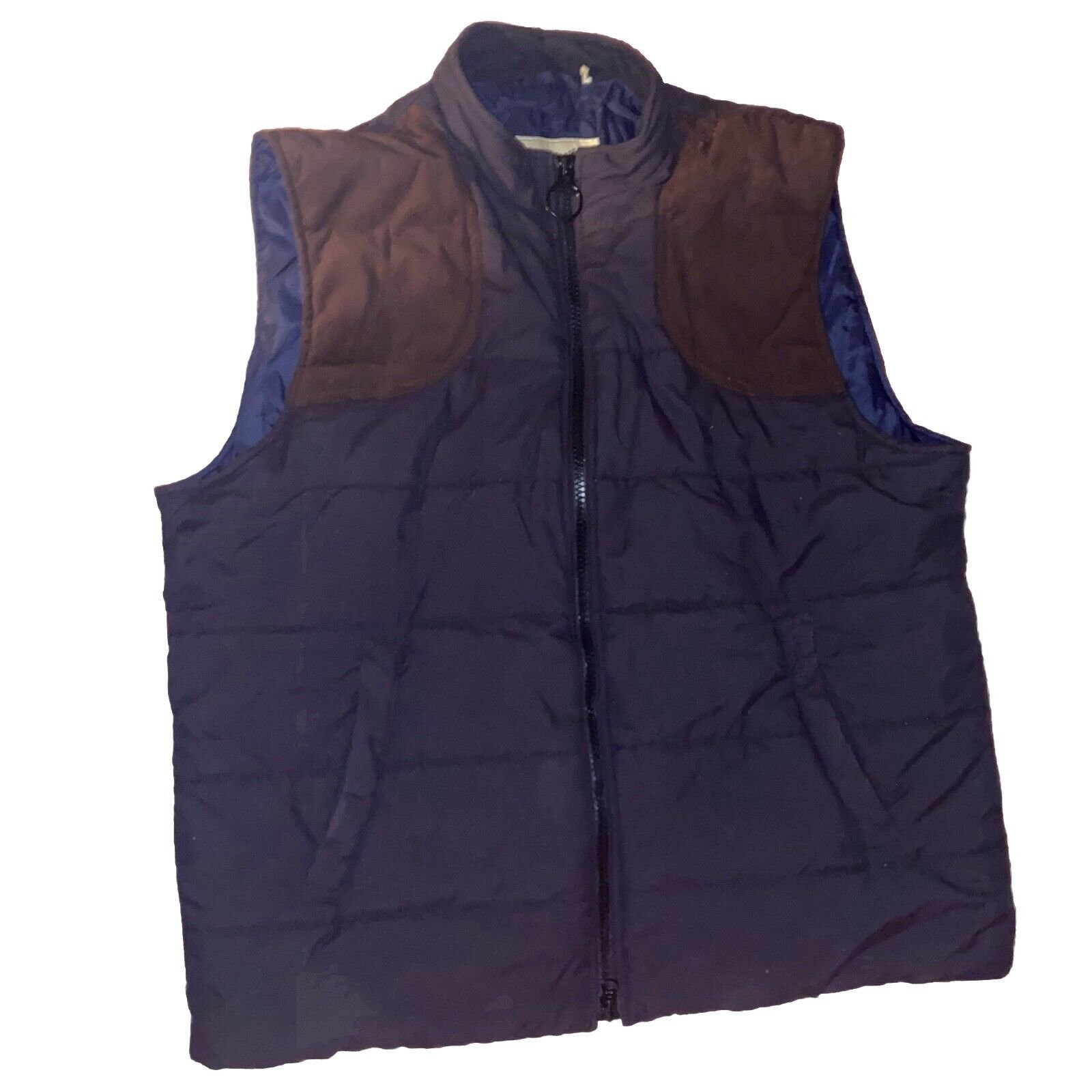 RARE Barbour Ludlow Outdoor Puffer Quilted Gilet Vest Navy Tan Men XL Damaged