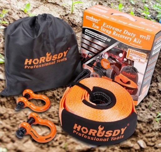 Tow Recovery Strap w/Hooks 3 x30Ft, 32000 LBS , 3/4 D Ring Shackles 2pcs - NEW