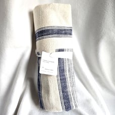 Pottery Barn French Stripe Patchwork Table Throw 50 Blue Organic Cotton New