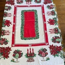 Vtg mid Century rectangle Christmas tablecloth