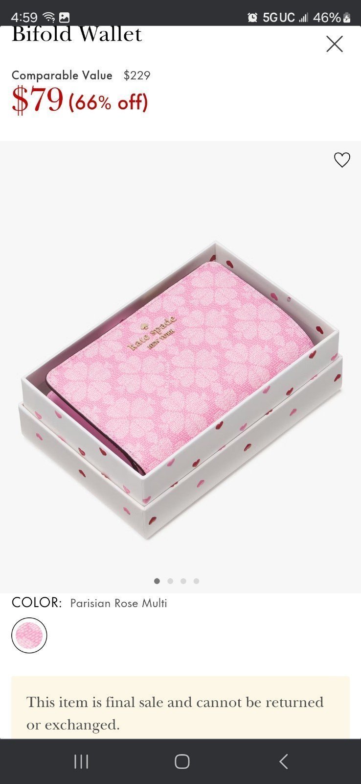 Kate Spade Boxed Spade Flower Medium Bifold Wallet, Parisian Rose Multi