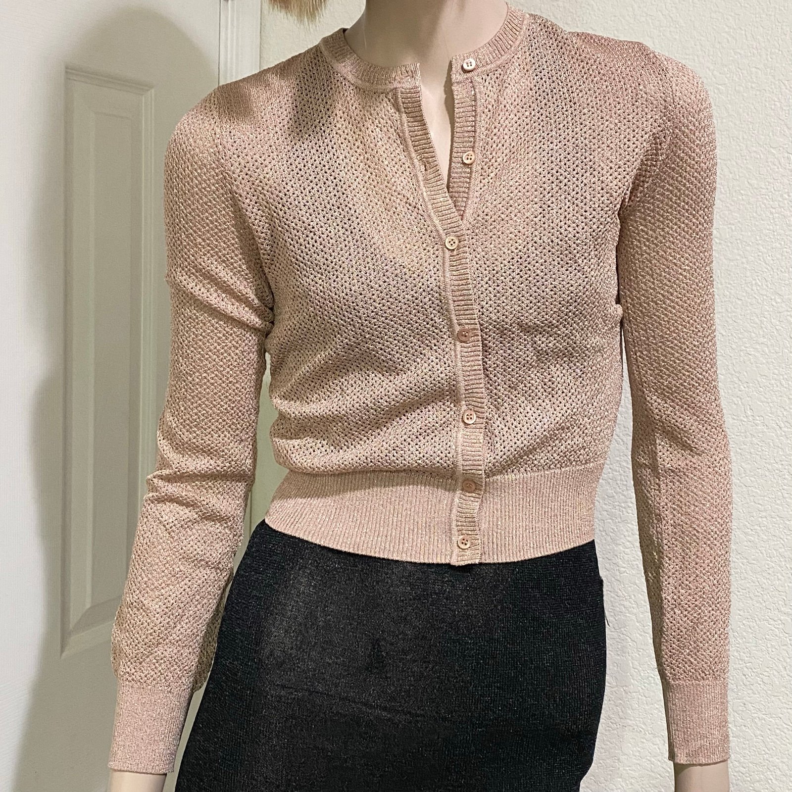 MISSONI Rose Mauve Glitter Button Front Knit Cardigan Sweater Size 38 US2