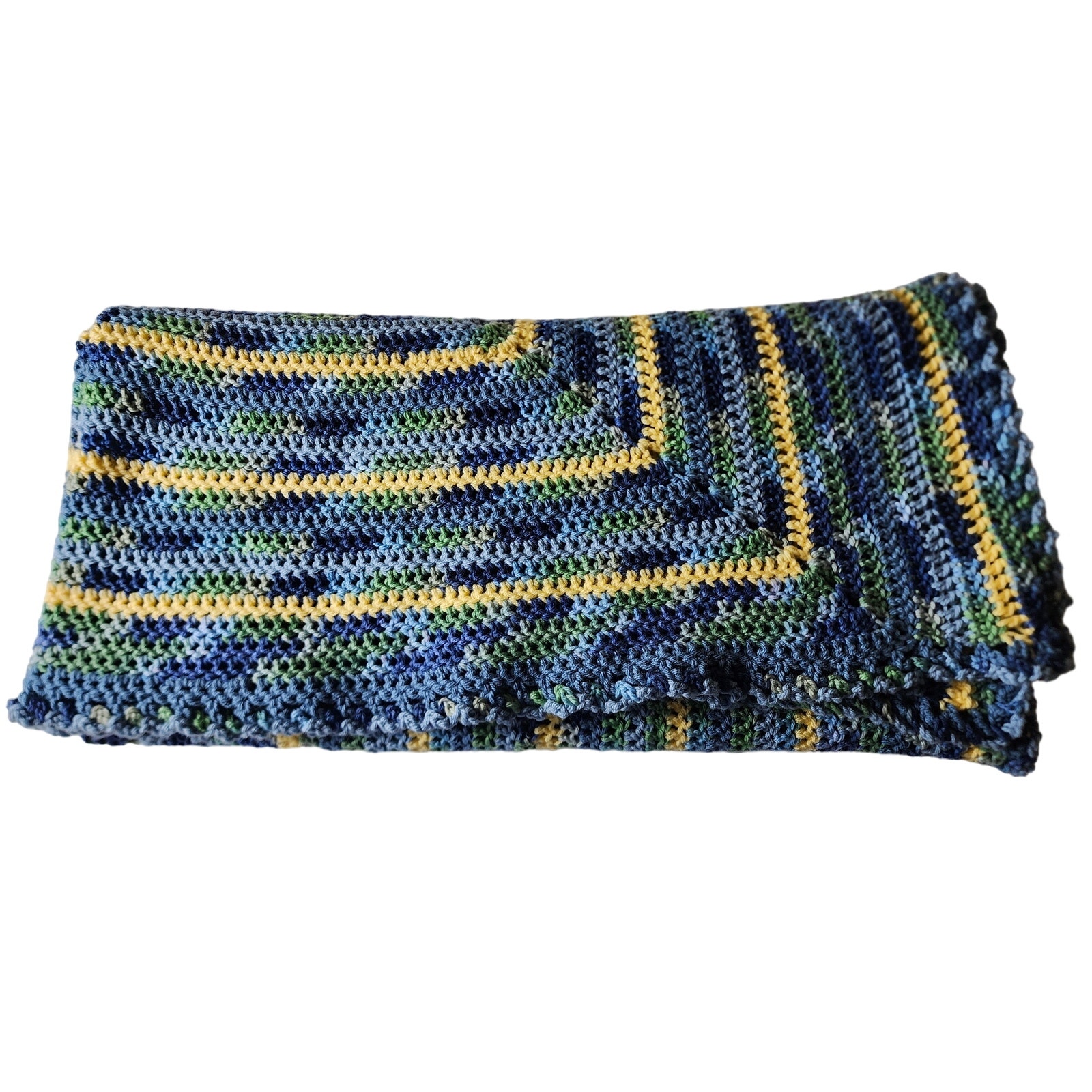 Handmade Blue Green Yellow Crochet Throw Lap Blanket Baby Blanket Afghan 63x47