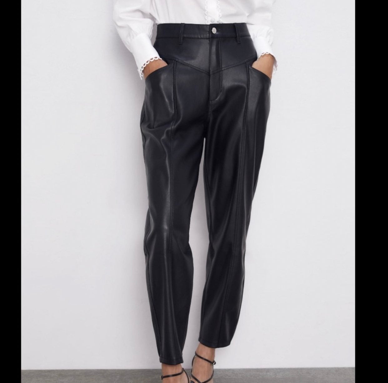 zara faux leather jogging pants