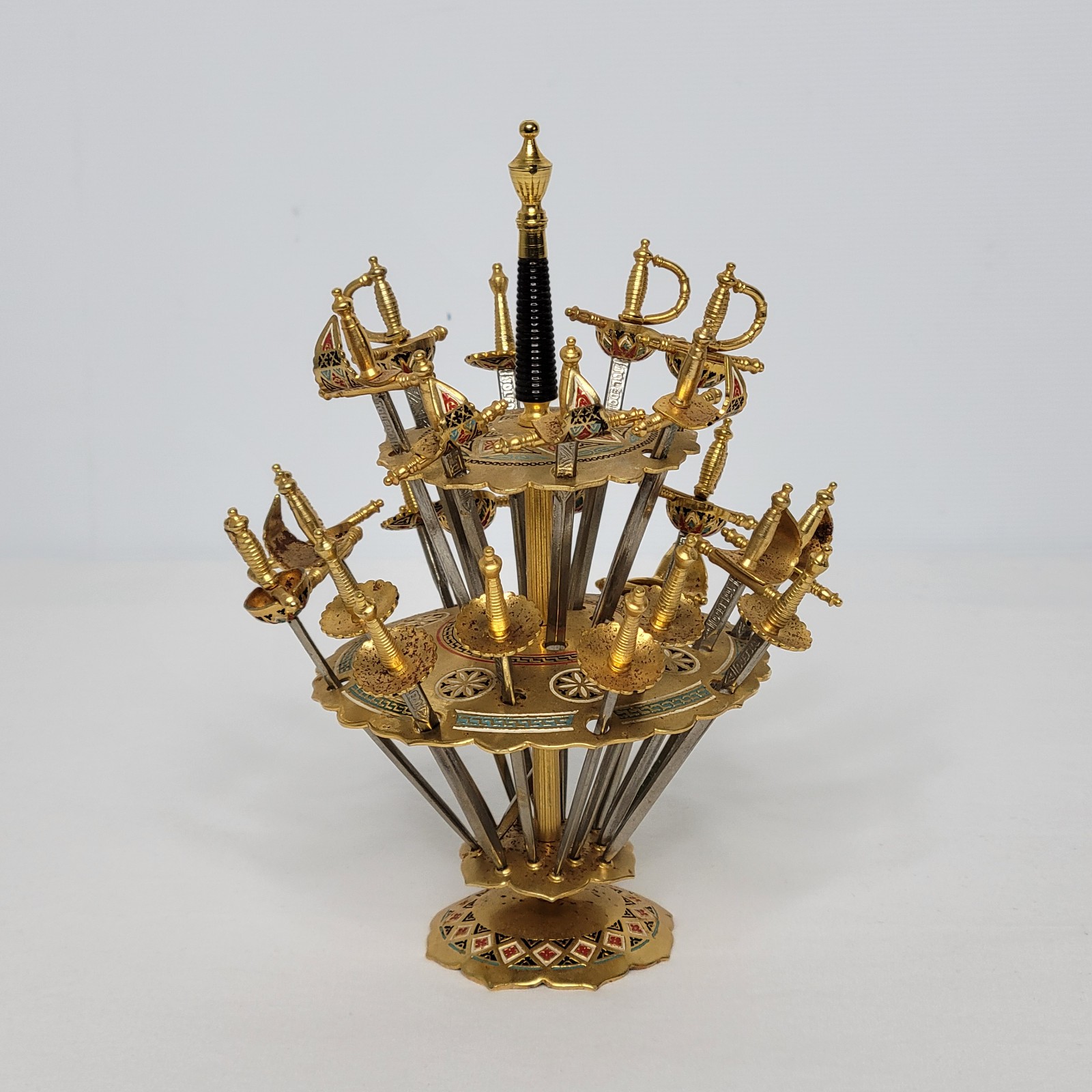 Vintage Toledo 24 Mini Sword Brass Gold Cocktail Appetizer Skewers Spain