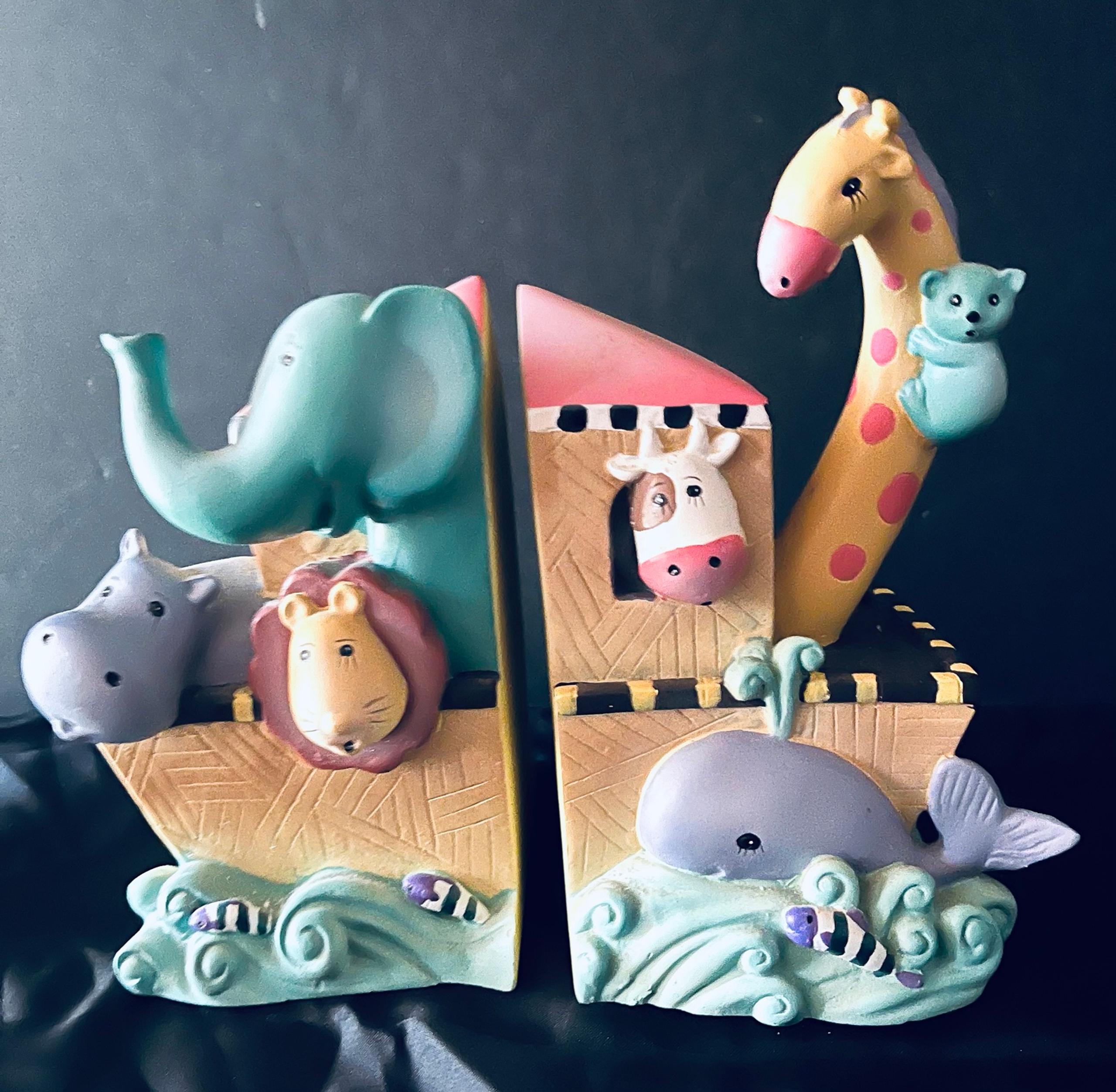 Vtg Kidsline Noahs Ark Bookends Vic Hess 1996 Childrens 4700BER Heavy Resin