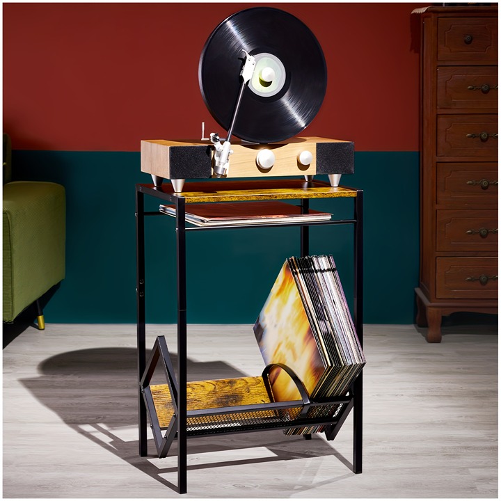 2-Tier Record Player Table, Vinyl Record Storage Holder, Vinyl Record Holder-25