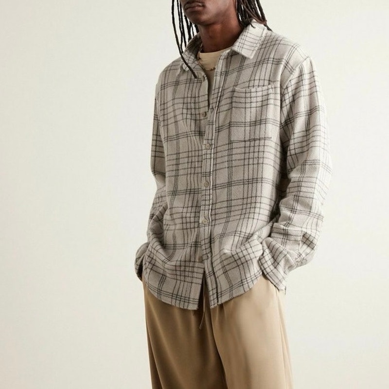 The Elder Statesman Tan Sable Checked Cashmere Button Down Overshirt S