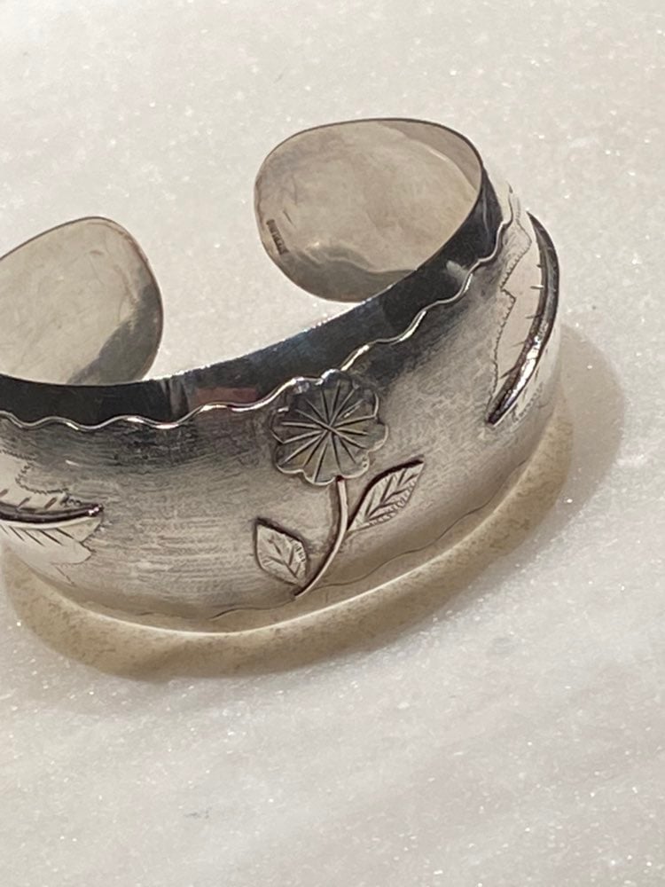 Flower Sterling Cuff 925 Silver
