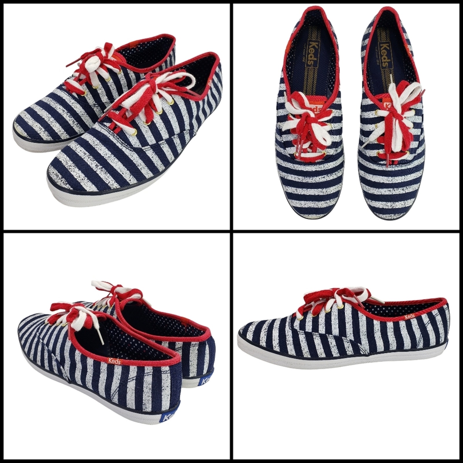 Keds Canvas Tennis Shoes, America Red/White/Blue Stripe, Women's Size 10