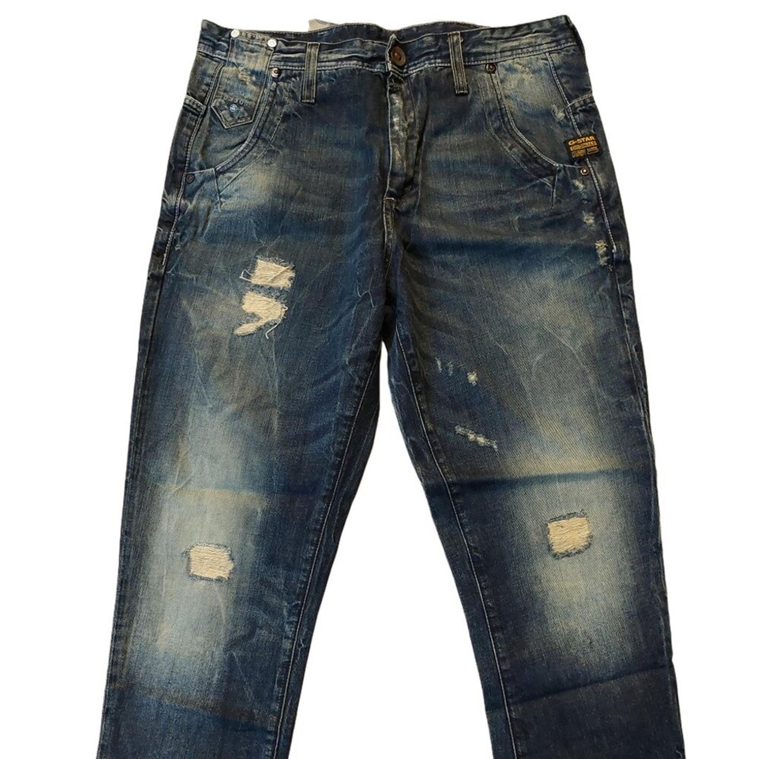 Retro Vintage G-Star Raw Lynn Loose Tapered Destroyed Denim Blue Jeans Sz 26 NWT