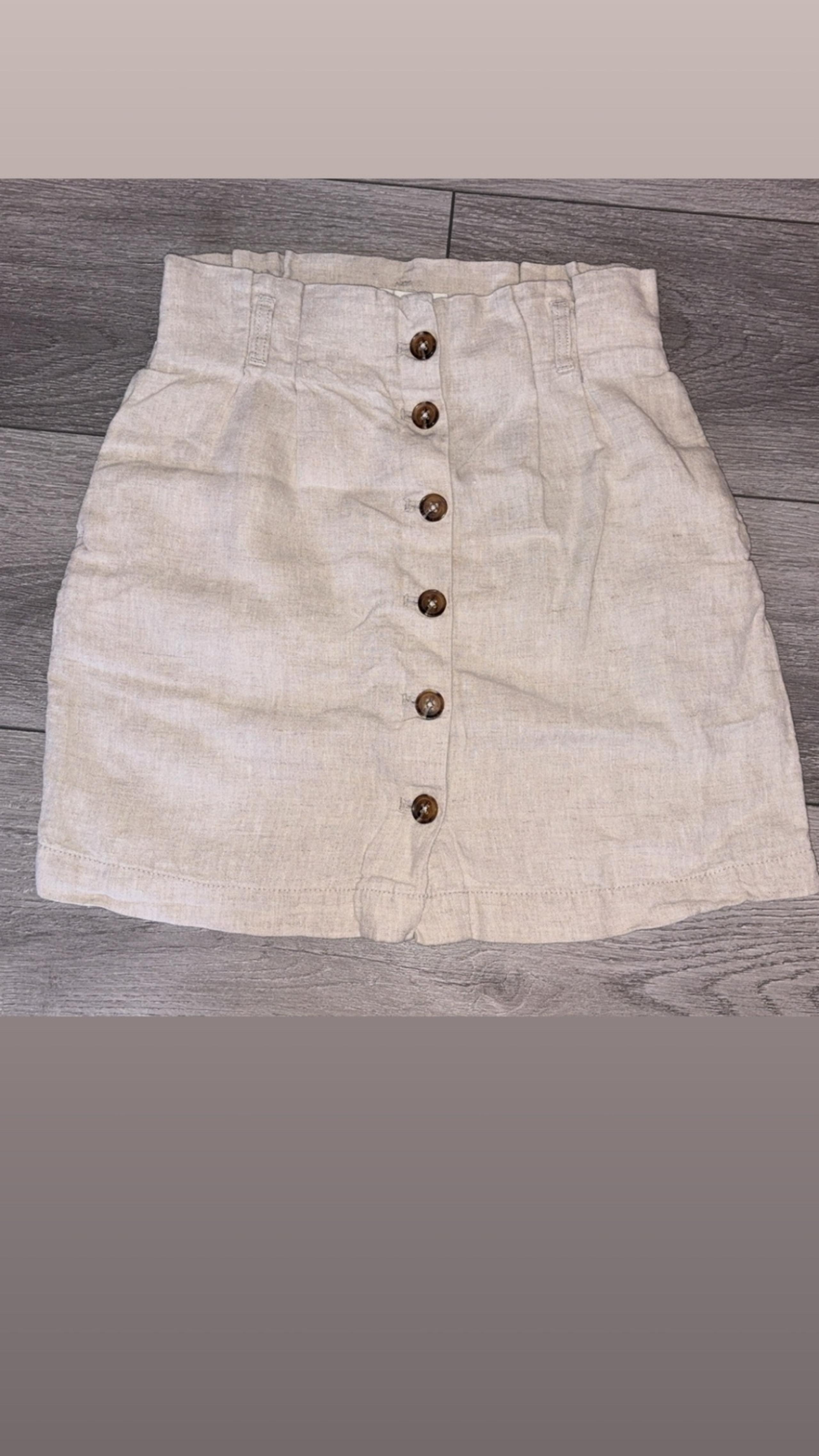 H&M Size 4 Khaki Tan Button Up Linen Skirt EUC Pockets Dressy