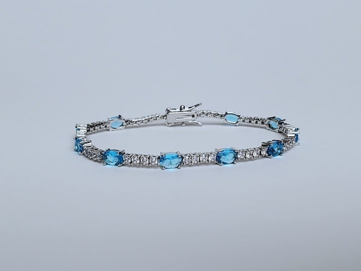 7 Sterling Silver 2ct Blue Aquamarine Gemstone 1ct Diamond Tennis Bracelet NEW