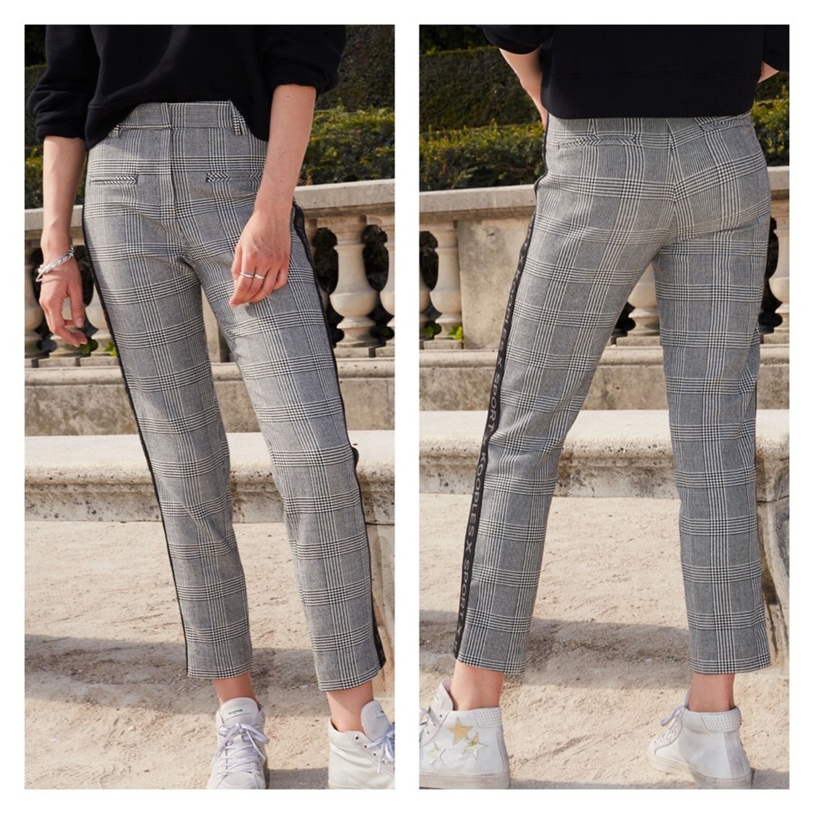 The Kooples Slim Fit Houndstooth Logo Tape Trousers 2 (8 US)