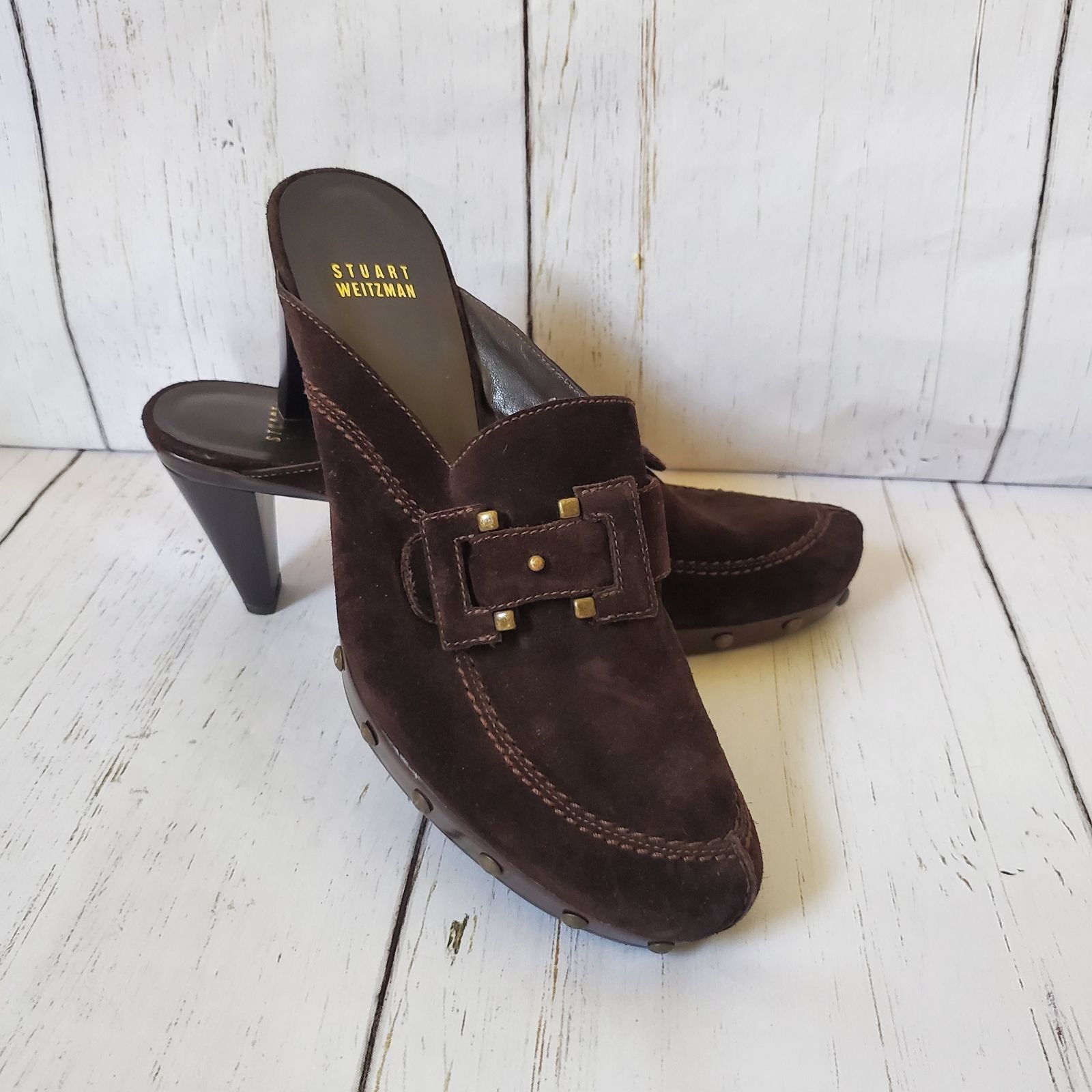 Stuart Weitzman Studded Heel Mules