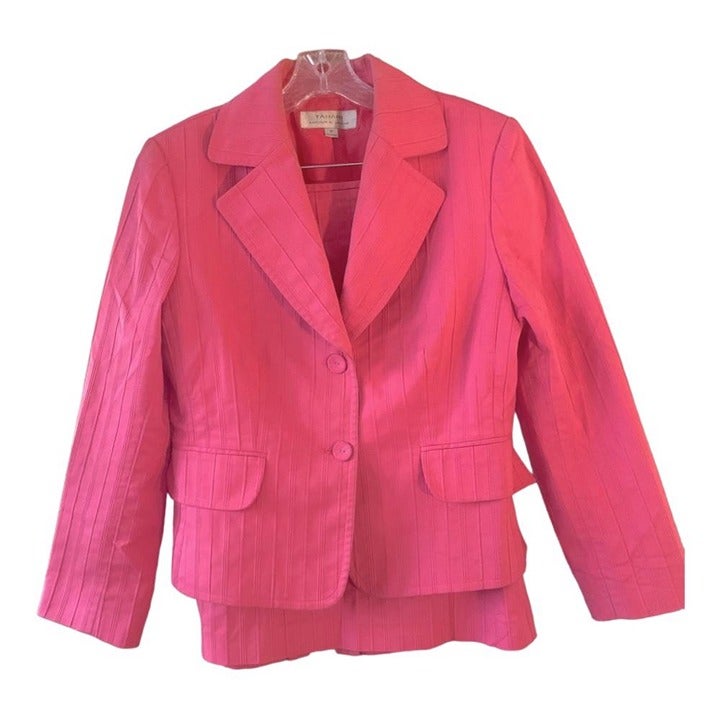 TAHARI Vintage Vibrant Pink Blazer Skirt Set - Size 12