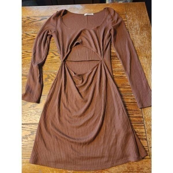 Reformation Denmark ribbed cutout Dress in Brown sz Large