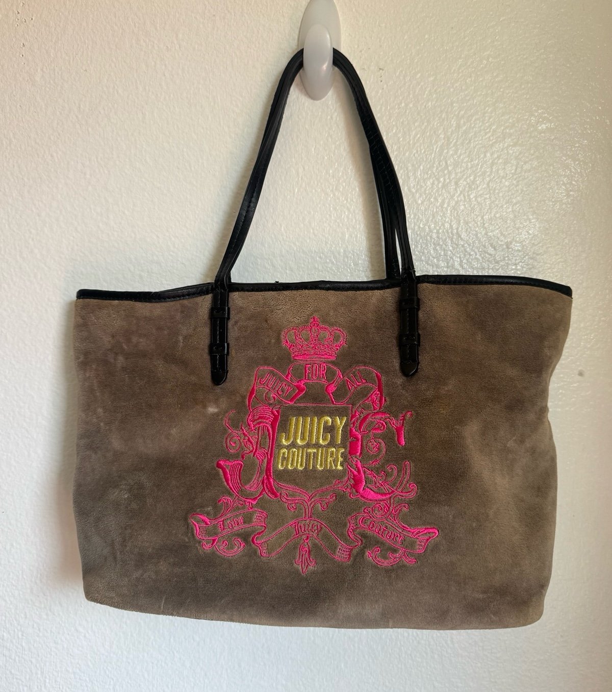 Juicy Couture Black Velvet Tote Bag Pink Crown Y2K VTG