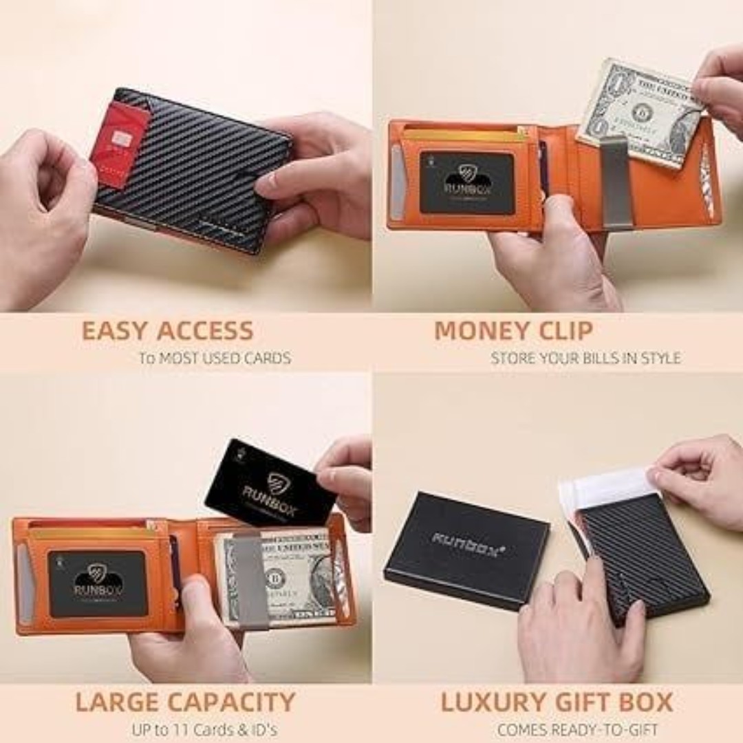 Slim Wallets for Men - Leather Money Clip Mens Wallet - RFID Blocking