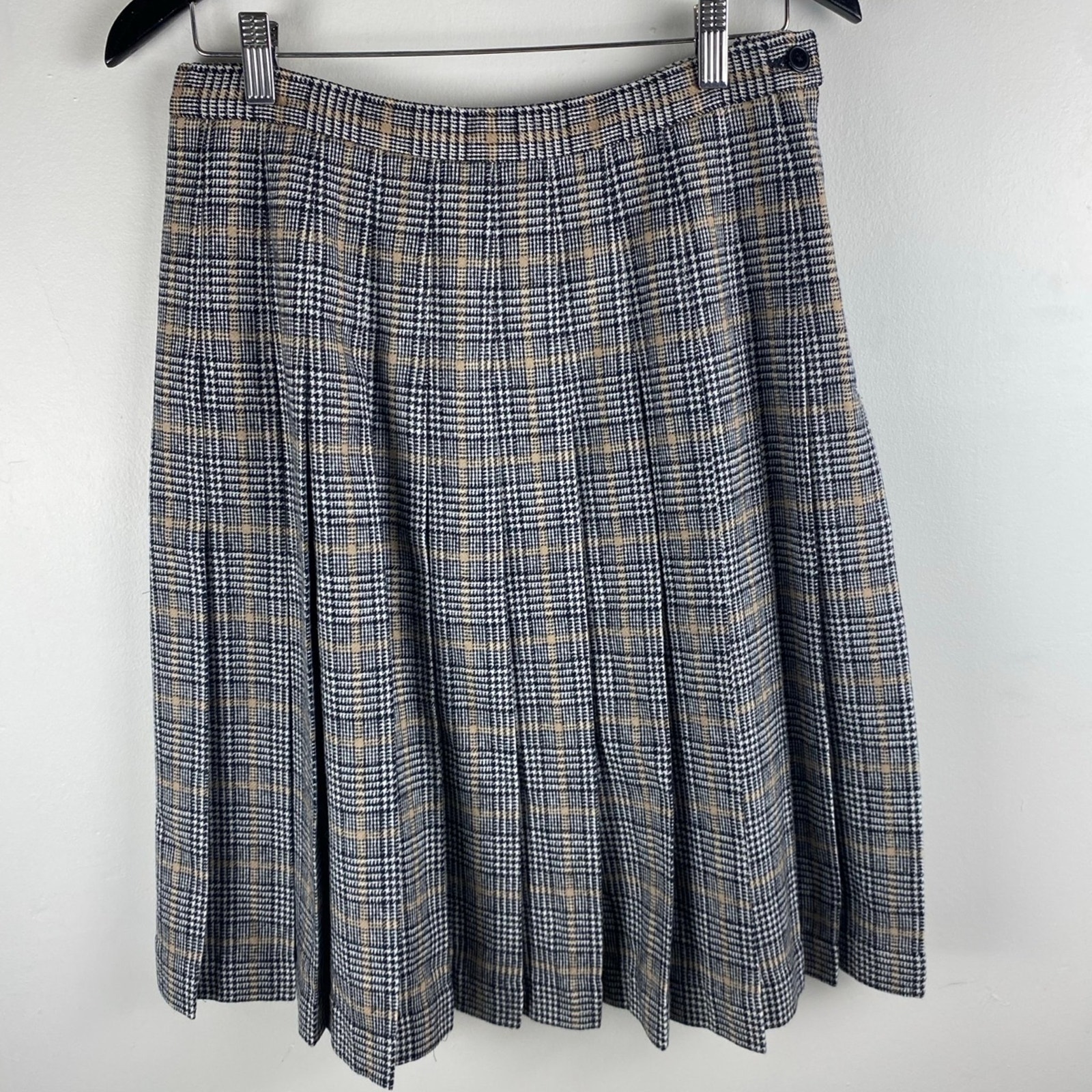Pendleton Vintage Women's Virgin Wool Pleated Midi Skirt Size 14 Houndstooth