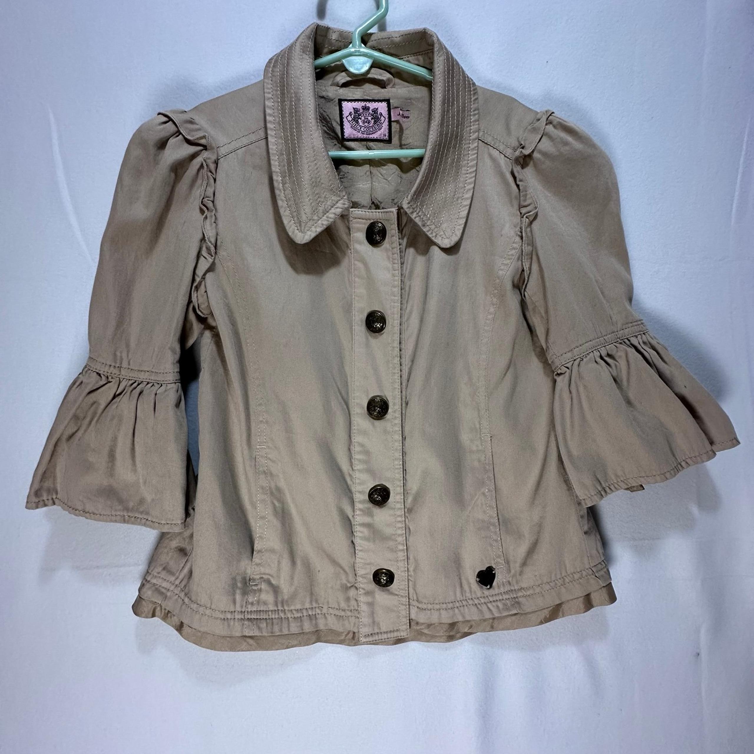 Juicy Couture Girls 3/4 Sleeve Length Khaki Jacket Size 10 Beige Khaki
