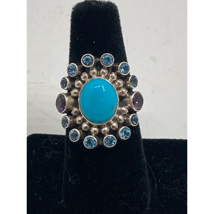 Nicky Butler 925 Sterling Silver Turquoise & Gemstone Ring Size 7 Featuring Blue