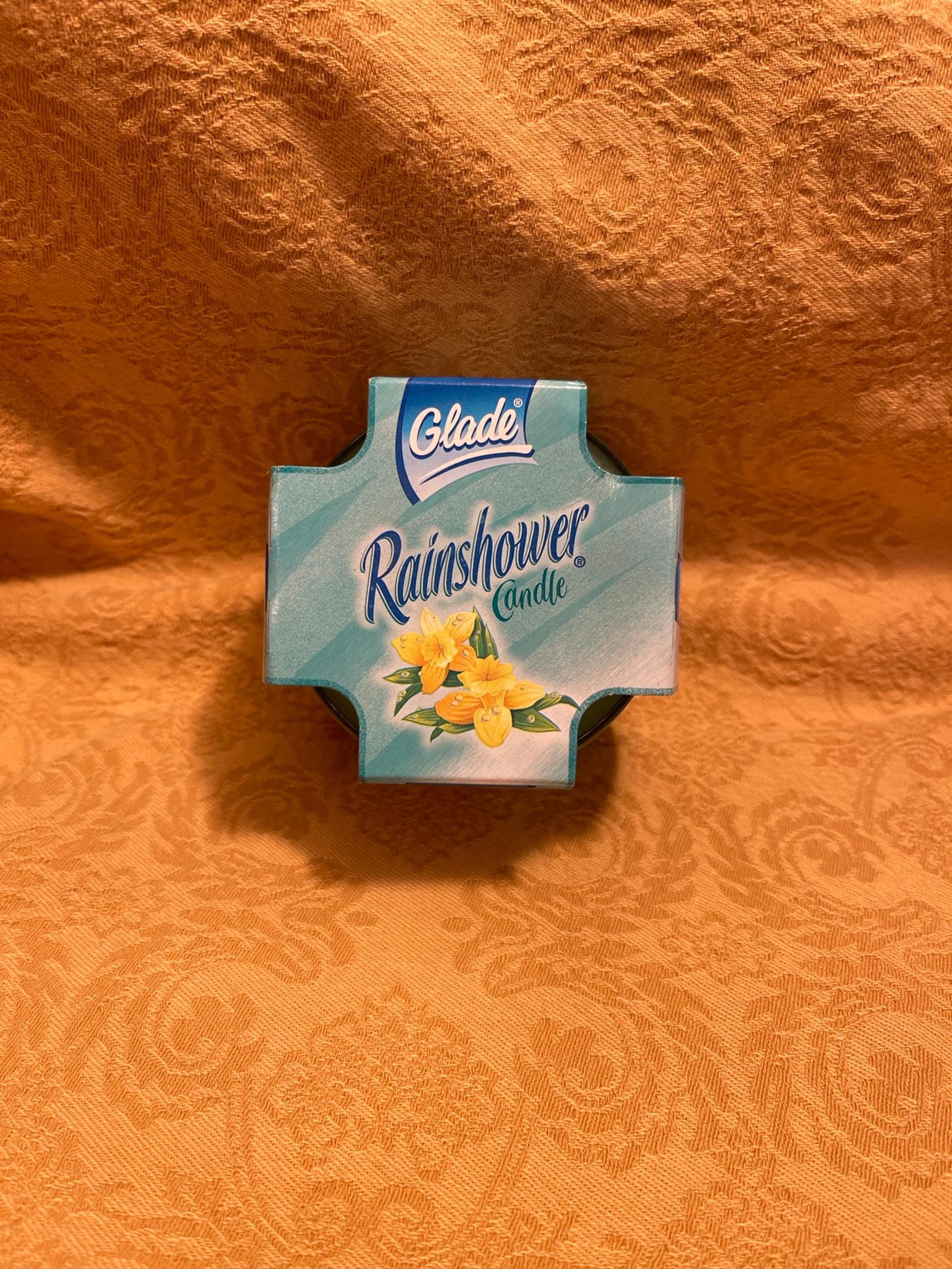 Vintage 2002 Glade Candle Rainshower Printed Glass Jar with Rain Droplets 4 oz