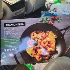 Tramontina carbon steel wok 12.5in 31.7in